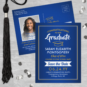 Postal De Anuncios Felicitaciones a los graduados Blue & Gold Save th