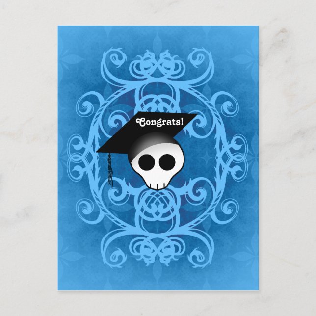 Postal De Anuncios Felicitaciones Calavera de graduación gótica (Anverso)