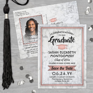 Postal De Anuncios Felicitaciones Grad Marble y Pink Save the Date Ph