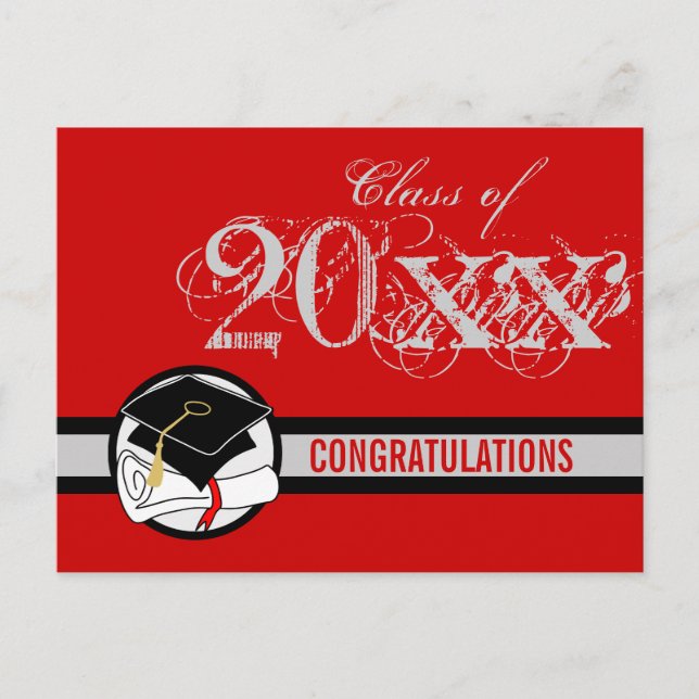 Postal De Anuncios Felicitaciones Graduación Diploma Postcard Rojo 1 (Anverso)