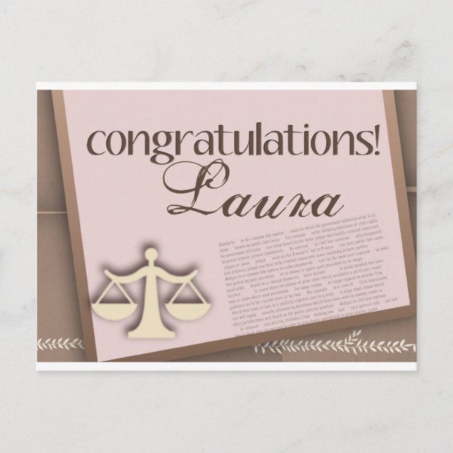 Postal De Anuncios Felicitaciones Graduado de Facultad de Derecho (Anverso)