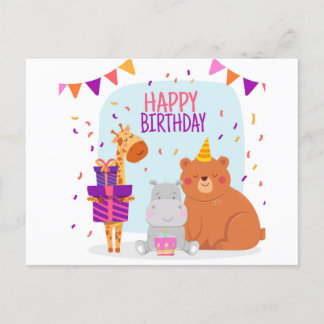Postal De Anuncios Feliz Cumpleaños Animal Ilustrado