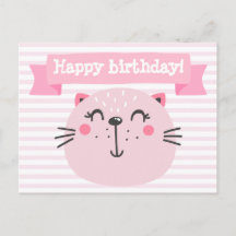 ¡Feliz cumpleaños! Gato rosado lindo - Cumpleaños