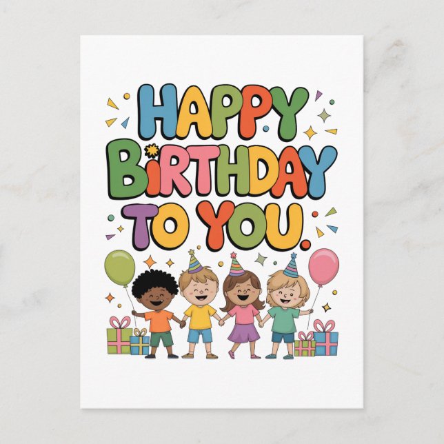 Postal De Anuncios Feliz Cumpleaños Niños (Anverso)