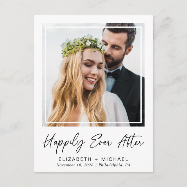 Postal De Anuncios Feliz desde la recepción de la boda fotográfica (Anverso)