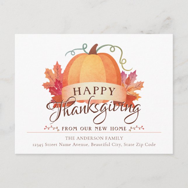 Postal De Anuncios Feliz Día de Acción de Gracias Calabaza Nueva Dire (Anverso)