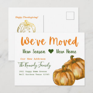 Postal De Anuncios Feliz Día de Acción de Gracias Calabaza Nuevo Hoga