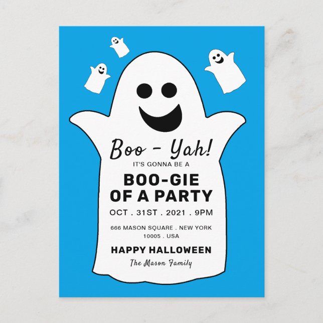 Postal De Anuncios Feliz Fantasma, Blue Halloween Party Invitation (Anverso)