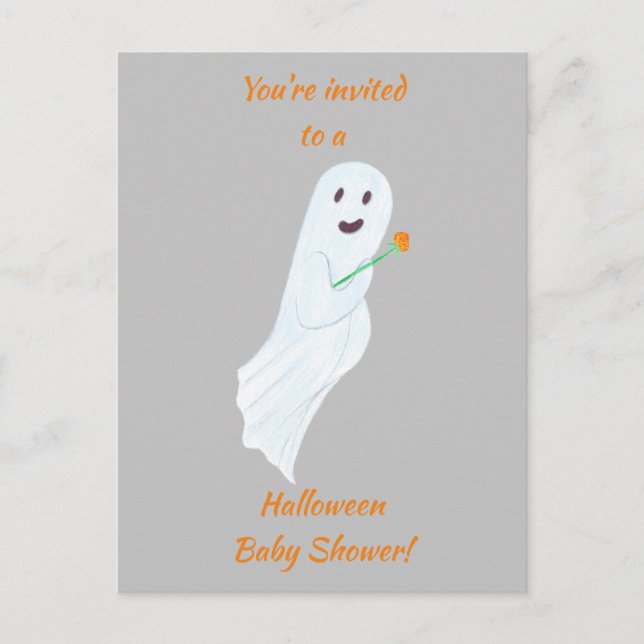 Postal De Anuncios Feliz Fantasma Halloween Baby Shower Invitar posta (Anverso)