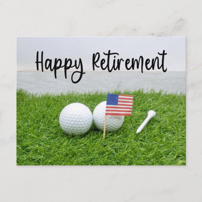 Postal De Anuncios Feliz jubilación de golf pelota y bandera de Améri (Anverso)