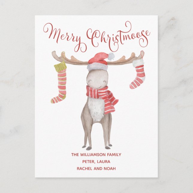Postal De Anuncios Feliz moderno alce Feliz Navidad (Anverso)