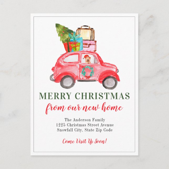 Postal De Anuncios Feliz Navidad Coche Árbol Nueva Casa Fiesta Mudanz (Anverso)