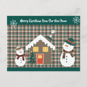 Postal De Anuncios Feliz Navidad de New Home Plaid Snowmen