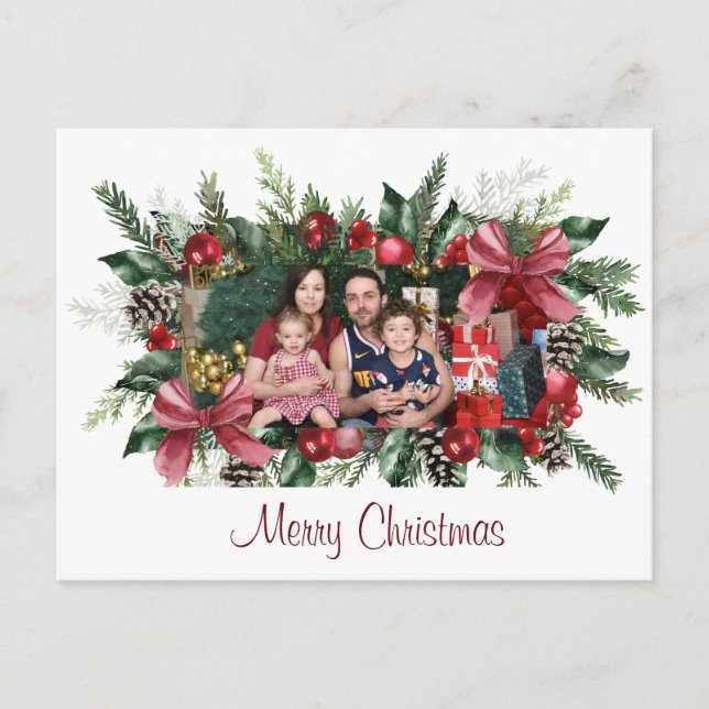 Postal De Anuncios Feliz Navidad Familia Navidad Foto de Santa (Anverso)