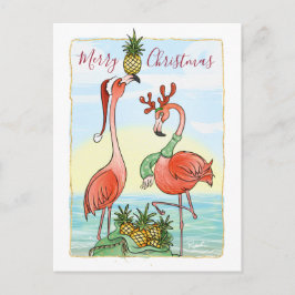 Postal De Anuncios Feliz Navidad Flamenco Rosa Piña Hawaiana