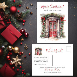 Postal De Anuncios Feliz Navidad Nueva Casa Frente Puerta Mudanza