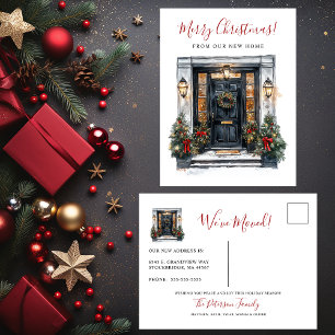 Postal De Anuncios Feliz Navidad Nueva Casa Frente Puerta Mudanza