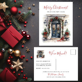 Postal De Anuncios Feliz Navidad Nueva Casa Frente Puerta Mudanza