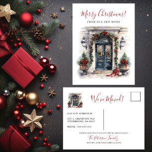 Postal De Anuncios Feliz Navidad Nueva Casa Frente Puerta Mudanza