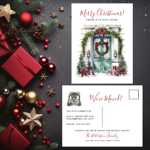 Postal De Anuncios Feliz Navidad Nueva Casa Frente Puerta Mudanza