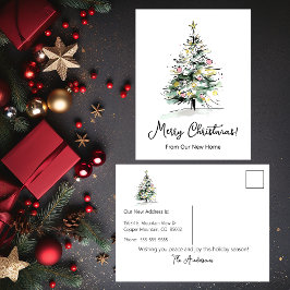 Postal De Anuncios Feliz Navidad Nuevo Hogar Árbol de Navidad Moderno