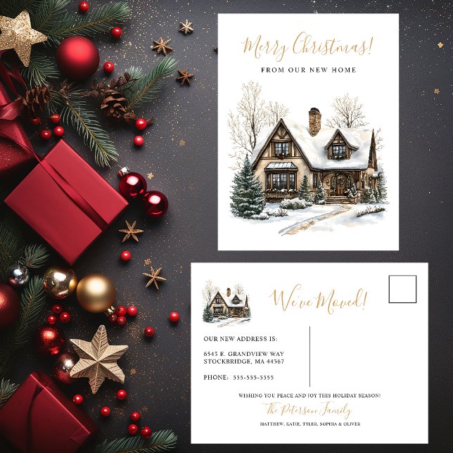Postal De Anuncios Feliz Navidad Rústico Cambio de Casa Nueva (Subido por el creador)