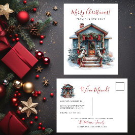 Postal De Anuncios Feliz Navidad Rústico Nueva Casa Entrada Puerta Tr