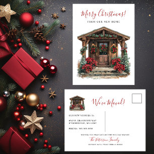 Postal De Anuncios Feliz Navidad Rústico Nueva Casa Puerta Principal 