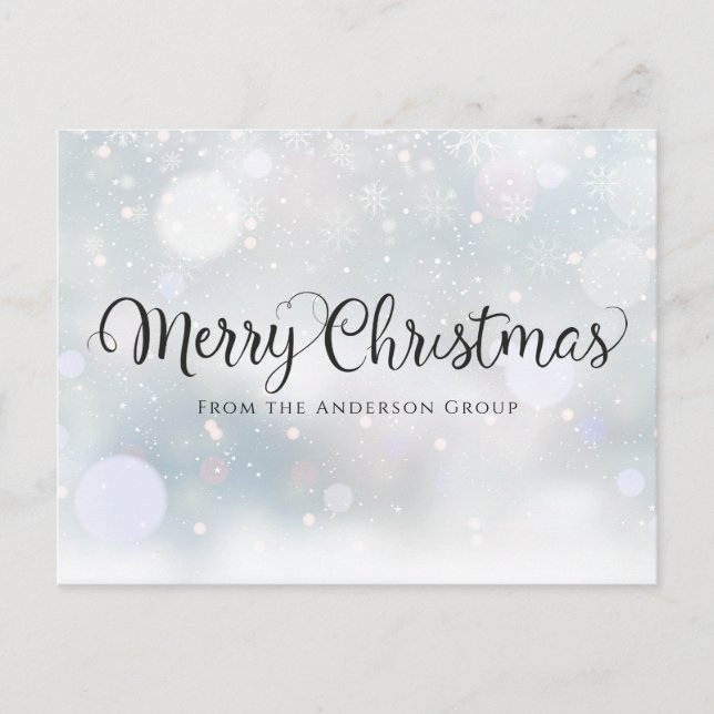 Postal De Anuncios Feliz Navidad Script Snowflakes Office Holiday (Anverso)