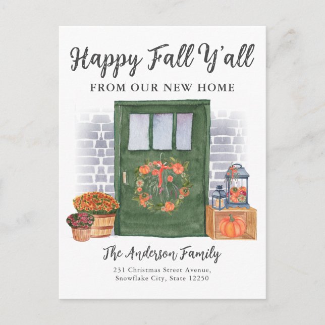 Postal De Anuncios Feliz Otoño Puerta Principal Calabaza Fiesta de Mu (Anverso)