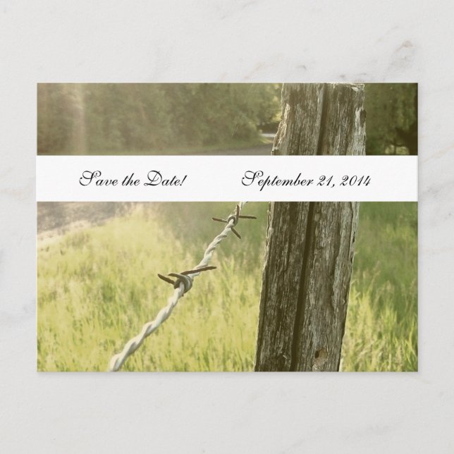 Postal De Anuncios Fencepost Barbed Wire Rustic Save the Date (Anverso)