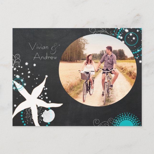 Postal De Anuncios Festive Beach Wedding Photo Save the Date (Anverso)