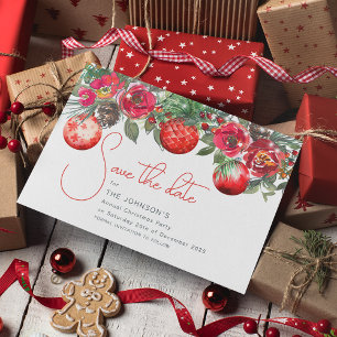 Postal De Anuncios Fiesta Anual de Navidad con Flores Rojas