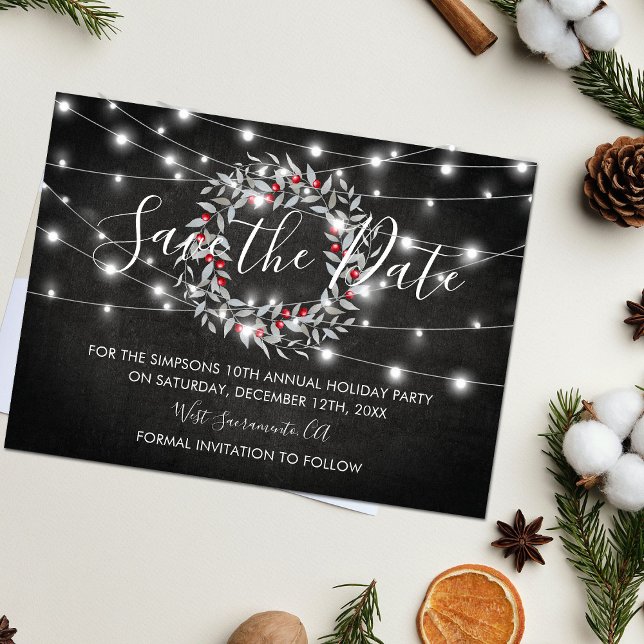 Postal De Anuncios Fiesta de Corona de Navidad 'Save the Date' (Subido por el creador)