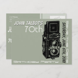 Postal De Anuncios Fiesta de cumpleaños 70 de Cámara Antigua Guardar 