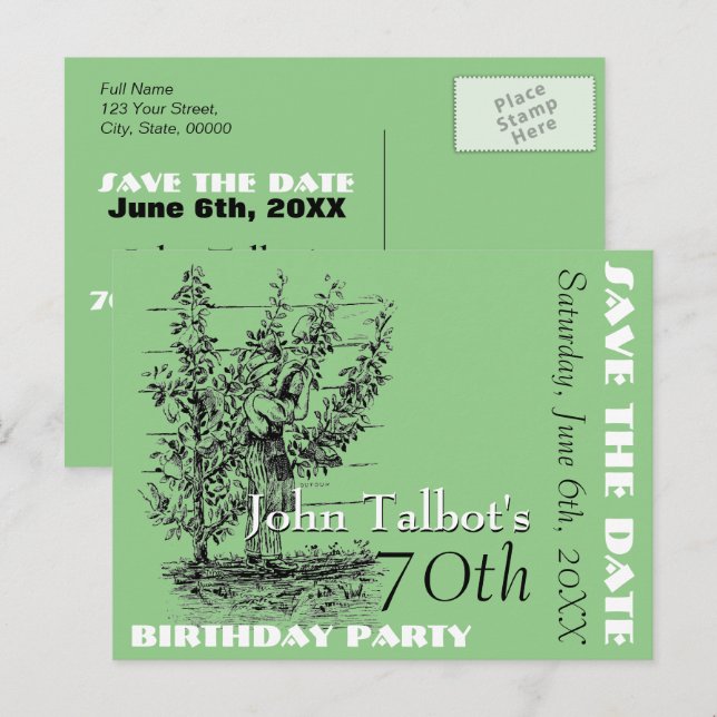 Postal De Anuncios Fiesta de cumpleaños 70 del jardinero Guardar la f (Anverso / Reverso)