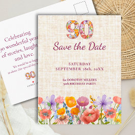 Postal De Anuncios Fiesta de cumpleaños 90 - Wildflower Save the Date