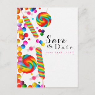 Postal De Anuncios Fiesta de cumpleaños de Rainbow Candy Save the Dat