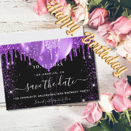 Postal De Anuncios Fiesta de cumpleaños globos morados negros guardar