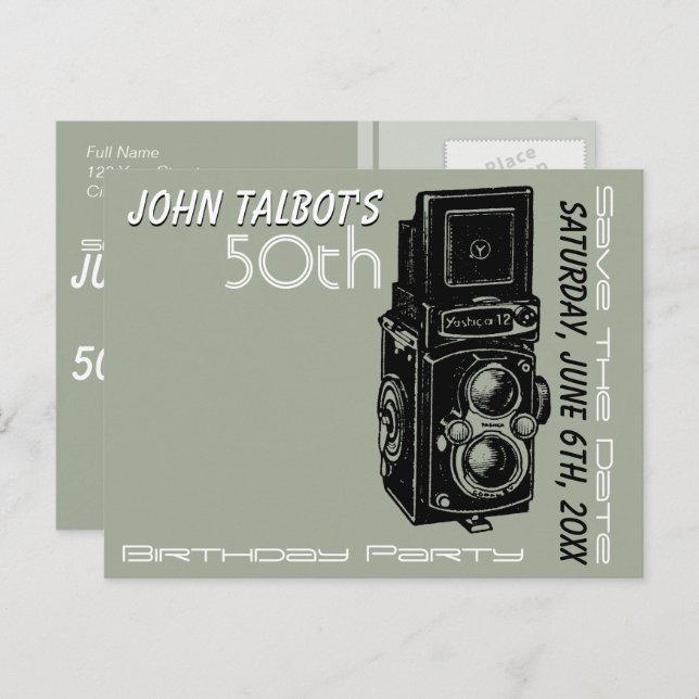 Postal De Anuncios Fiesta de cumpleaños número 50 de Cámara Antigua G (Anverso / Reverso)