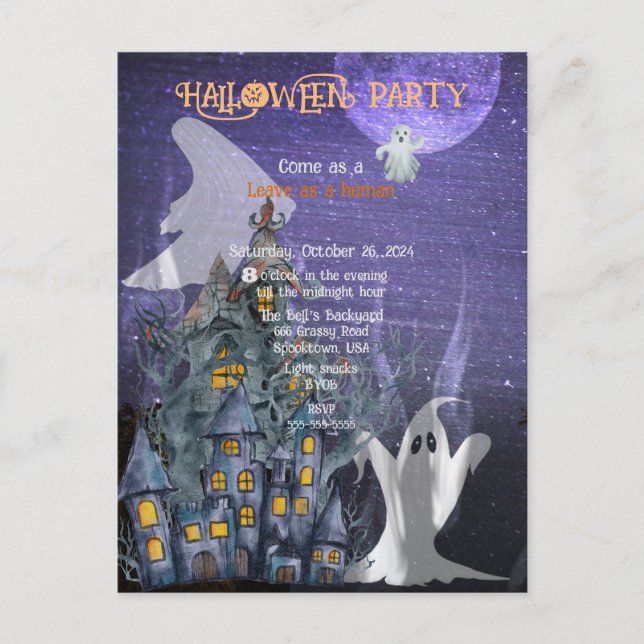POSTAL DE ANUNCIOS FIESTA DE DISFRAZ DE FANTASMAS DE HALLOWEEN (Anverso)