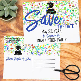 Postal De Anuncios Fiesta de Graduación con Confeti Colorido Guardar 