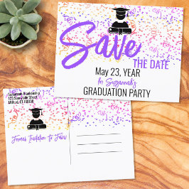Postal De Anuncios Fiesta de Graduación con Confeti Colorido Guardar 
