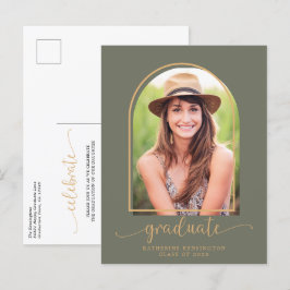 Postal De Anuncios Fiesta de Graduación con Foto en Arco Boho Verde y