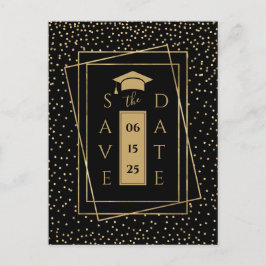 Postal De Anuncios Fiesta de Graduación Elegante en Negro y Dorado
