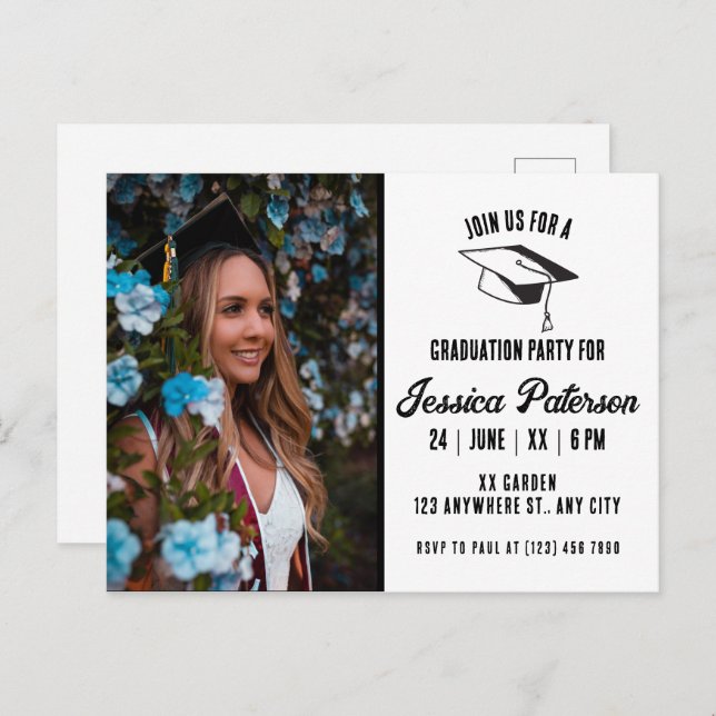 Postal De Anuncios Fiesta de Graduación Rústica Fotos Estilo Moderno  (Anverso / Reverso)
