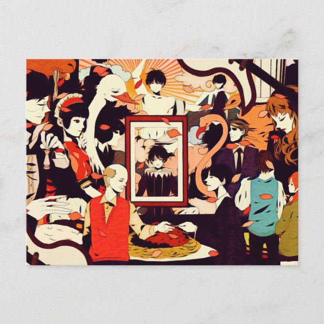 Postal De Anuncios Fiesta de humor de varios personajes humanos vinta (Anverso)