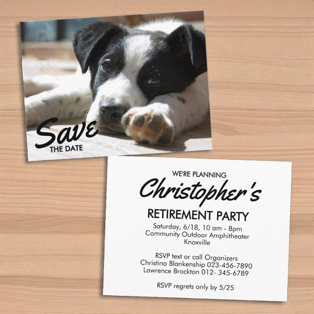 Postal De Anuncios Fiesta de Jubilación Foto Reemplazable Guardar Fec (replaceable photo template retirement postcard front and back)