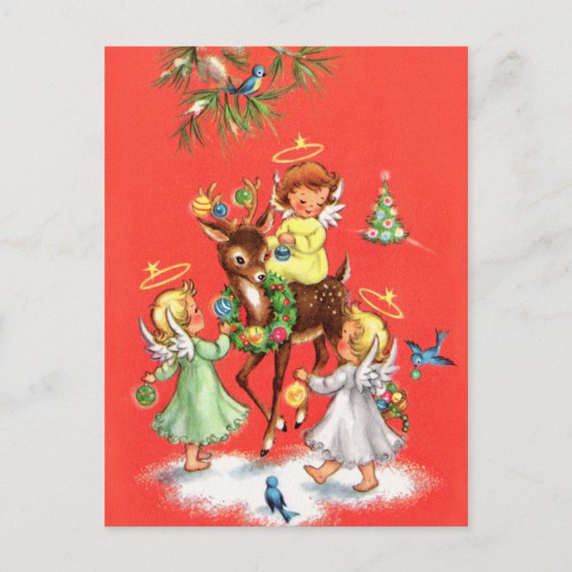 Postal De Anuncios Fiesta de los ángeles de Navidad retro (Anverso)