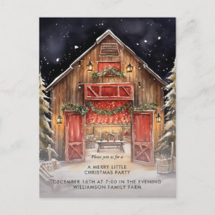 Postal De Anuncios Fiesta de Navidad Country Rustic Red Barn